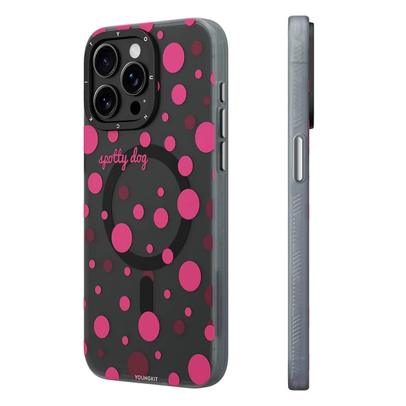 Youngkit Apple iPhone 15 Pro Max Kılıf Magsafe Şarj Özellikli Polka Dot Desenli Youngkit Spots Serisi Kapak ürün görseli 1