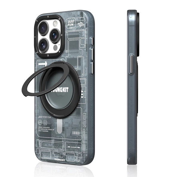 Youngkit Apple iPhone 15 Pro Max Kılıf Magsafe Şarj Özellikli Youngkit 360° Standlı Technology Serisi Kapak ürün görseli 1