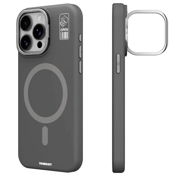 Youngkit Apple iPhone 15 Pro Kılıf Magsafe Şarj Özellikli Kamera Standlı Youngkit Bitty Cream Kapak ürün görseli 1
