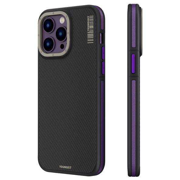 Youngkit Apple iPhone 14 Pro Kılıf Magsafe Şarj Özellikli YoungKit 600D Kevlar Kapak ürün görseli 1