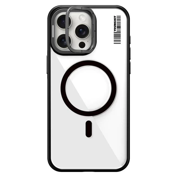 Youngkit Apple iPhone 15 Pro Max Kılıf Magsafe Şarj Özellikli Sararma Önleyici Youngkit Crystal Grid Kapak ürün görseli 1