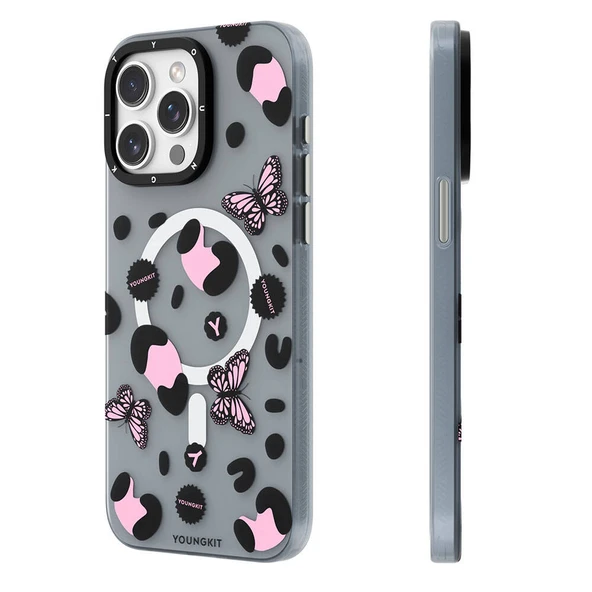 Youngkit Apple iPhone 14 Pro Max Kılıf Magsafe Şarj Özellikli Kelebek Desenli Youngkit Shadow Dance Serisi Kapak ürün görseli 1