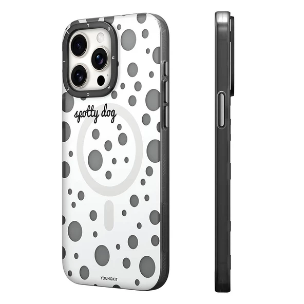 Youngkit Apple iPhone 15 Pro Kılıf Magsafe Şarj Özellikli Polka Dot Desenli Youngkit Spots Serisi Kapak ürün görseli 1
