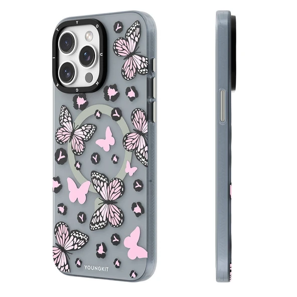 Youngkit Apple iPhone 14 Pro Kılıf Magsafe Şarj Özellikli Kelebek Desenli Youngkit Shadow Dance Serisi Kapak ürün görseli 1