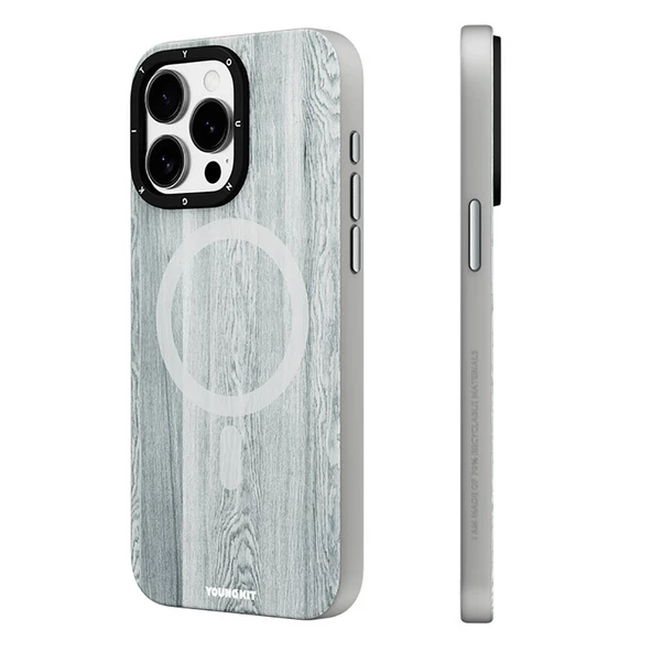 Youngkit Apple iPhone 15 Pro Kılıf Magsafe Şarj Özellikli Sararmaya Dayanıklı Youngkit Wood Forest Serisi Kapak ürün görseli 1