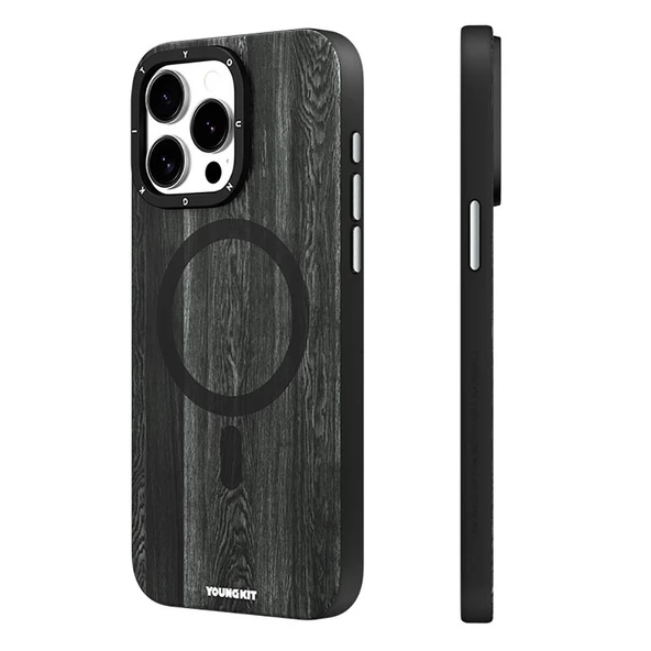 Youngkit Apple iPhone 15 Pro Max Kılıf Magsafe Şarj Özellikli Sararmaya Dayanıklı Youngkit Wood Forest Serisi Kapak ürün görseli 1
