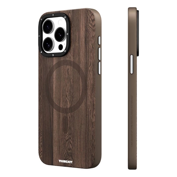 Youngkit Apple iPhone 14 Pro Kılıf Magsafe Şarj Özellikli Sararmaya Dayanıklı Youngkit Wood Forest Serisi Kapak ürün görseli 1