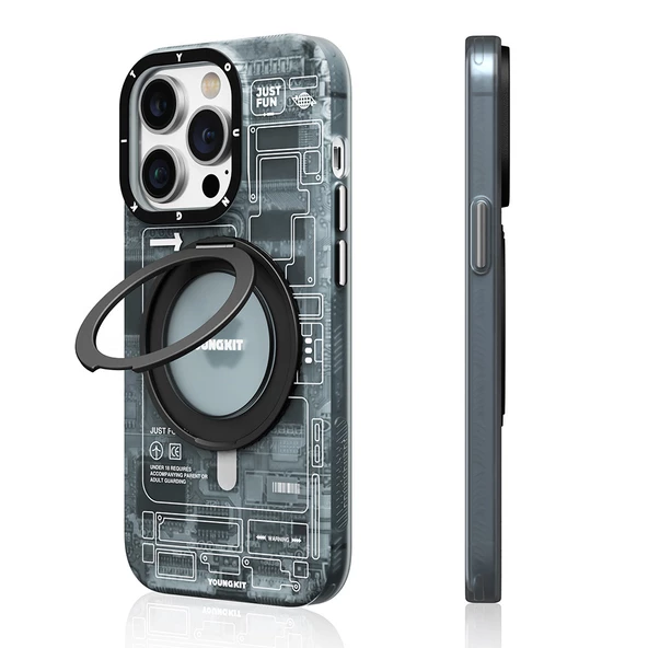 Youngkit Apple iPhone 14 Pro Max Kılıf Magsafe Şarj Özellikli Youngkit 360° Standlı Technology Serisi Kapak ürün görseli 1