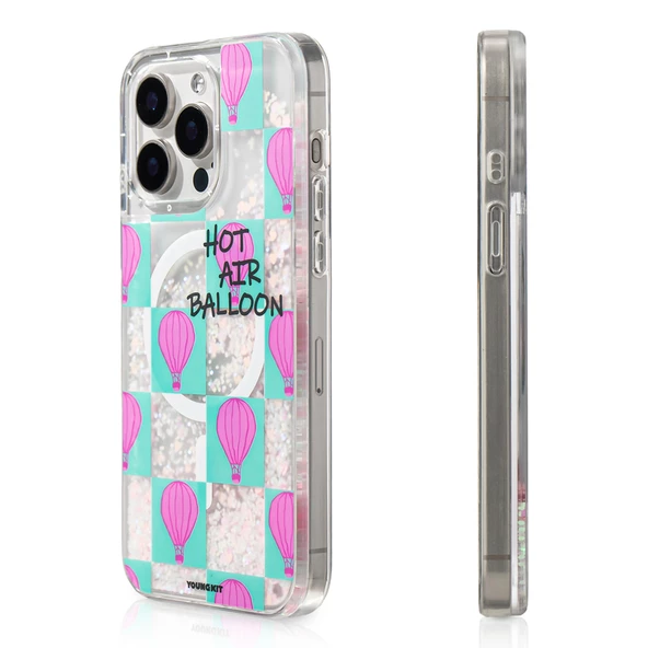 Youngkit Apple iPhone 16 Pro Kılıf Magsafe Şarj Özellikli Parlak Kumlu Sıvılı Youngkit Pink Dream Quicksand Serisi Kapak ürün görseli 1