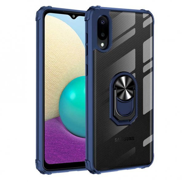 Galaxy A02 Kılıf Şeffaf Manyetik Yüzüklü Zırh Silikon ürün görseli 1