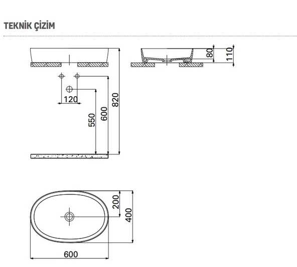 Creavit LP160 Loop Oval Çanak Lavabo 40x60 cm - Resim 2