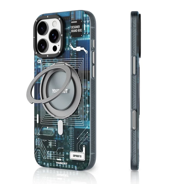 Youngkit Apple iPhone 16 Pro Max Kılıf Magsafe Şarj Özellikli Youngkit 360° Standlı Technology Serisi Kapak ürün görseli 1