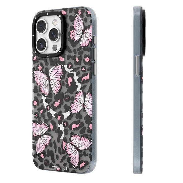 Youngkit Apple iPhone 15 Pro Kılıf Magsafe Şarj Özellikli Kelebek Desenli Youngkit Shadow Dance Serisi Kapak ürün görseli 1