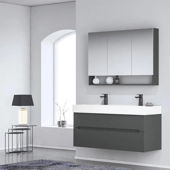 Orka Malta 120 cm Mat Antrasit Banyo Dolabı Takımı ürün görseli 1