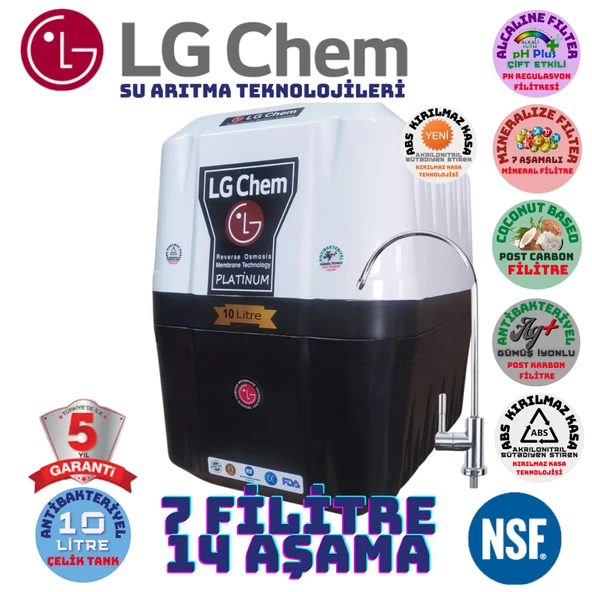 LG Chem PLATİNUM BEYAZ SİYAH 10 LİTRE 7 FİLTRE 14 AŞAMA SU ARITMA CİHAZI ürün görseli 1