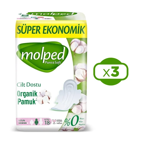 Molped Pure & Soft Uzun Süper Ekonomik Ped 18 Li x 3 Adet ürün görseli 1