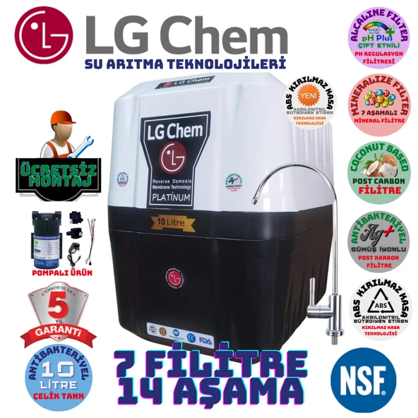 LG Chem PLATİNUM POMPALI MONTAJ DAHİL BEYAZ SİYAH 10 LİTRE 7 FİLTRE 14 AŞAMA SU ARITMA CİHAZI ürün görseli 1