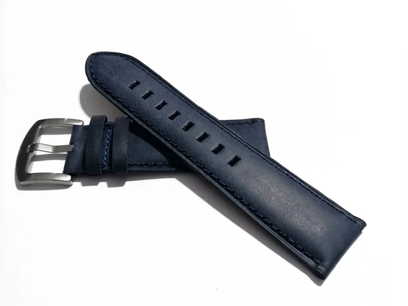 Fado&Her Saate Uyumlu Hakiki Lazivert  Düz  Deri Saat Kordonu 24  mm  (60 ) ürün görseli 1