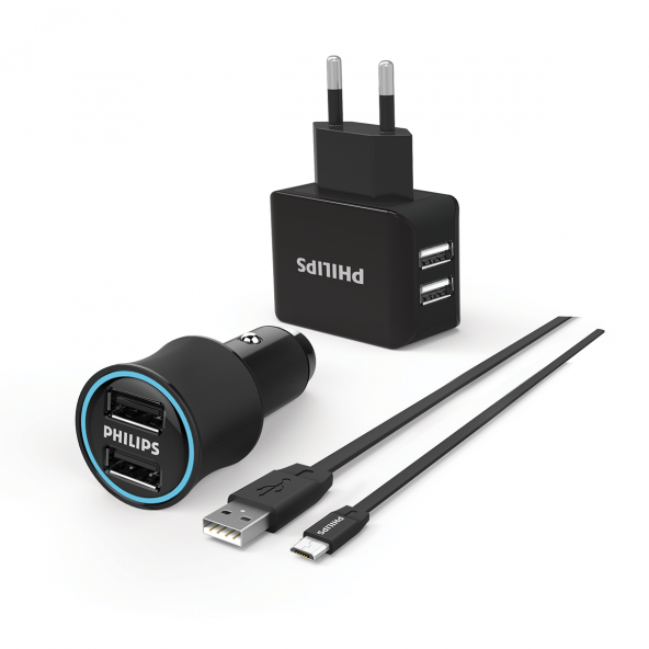 Philips DLP2553EM Araç ve Duvar Şarj Cihazı ve Micro USB Kablo Combo Ürün ürün görseli 1