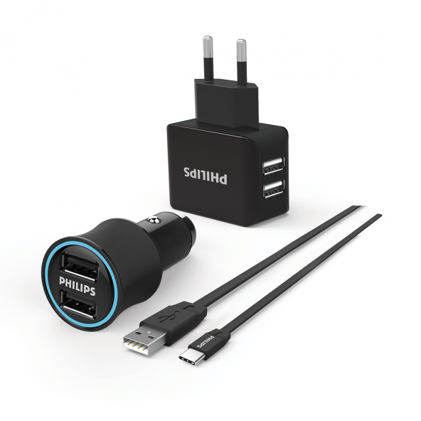 Philips DLP2553EC Araç ve Duvar Şarj Cihazı ve Type-C Kablo Combo Ürün ürün görseli 1