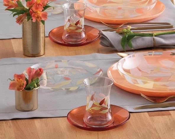 Paşabahçe cotton candy renkli çay tabaklı çay bardağı seti takımı 12 parça ürün görseli 1