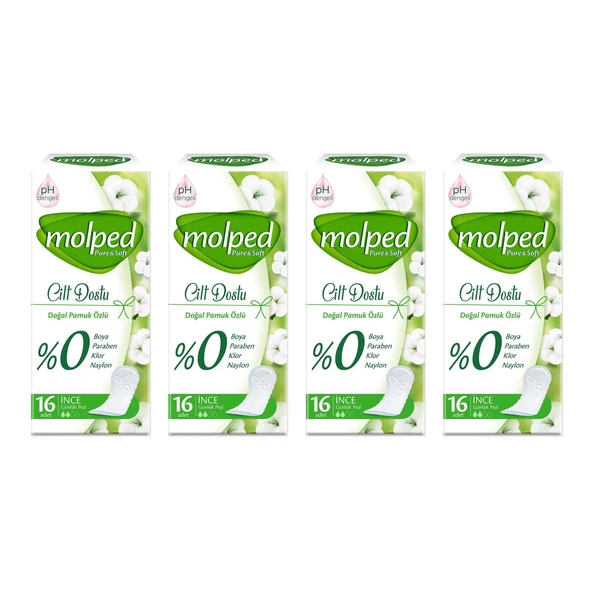 Molped Günlük Ped Pure&soft Cilt Dostu 16'lı x 4 Adet ürün görseli 1