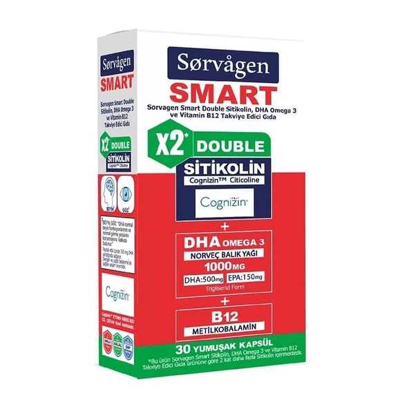 Sorvagen Smart Double Sitikolin Dha Omega 3 ve B12 30 Kapsül ürün görseli 1