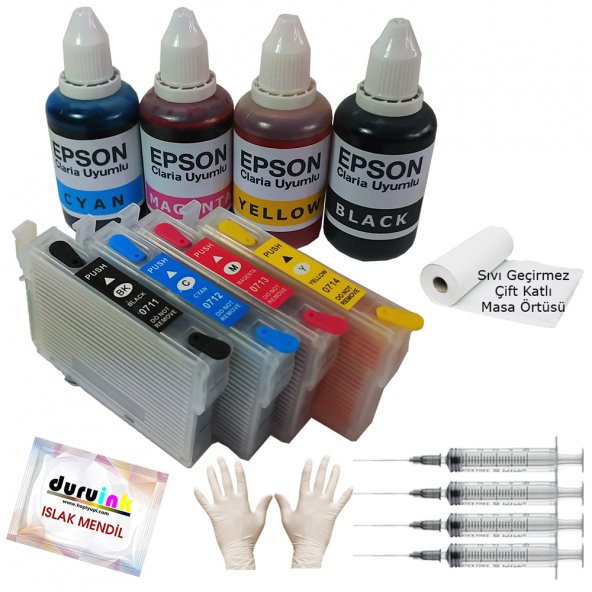 EPSON SX218 SX400 SX405 UYUMLU KOLAY DOLAN KARTUŞ+4x50ml MÜREKKEP 4 RENK (DOLU) ürün görseli 1