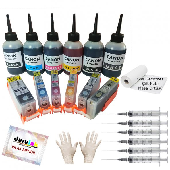 CANON MG7500 MG7550  UYUMLU KOLAY DOLAN KARTUŞ+6x100ml MÜREKKEP 6 RENK (DOLU) ürün görseli 1