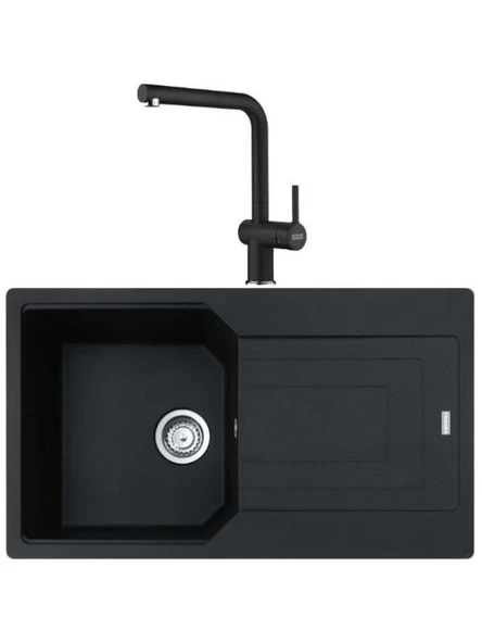Franke UBG 611-86 Nero Granit Eviye + Franke Active Plus Doccia 2.0 Nero Spiralli Mutfak Bataryası Seti ürün görseli 1