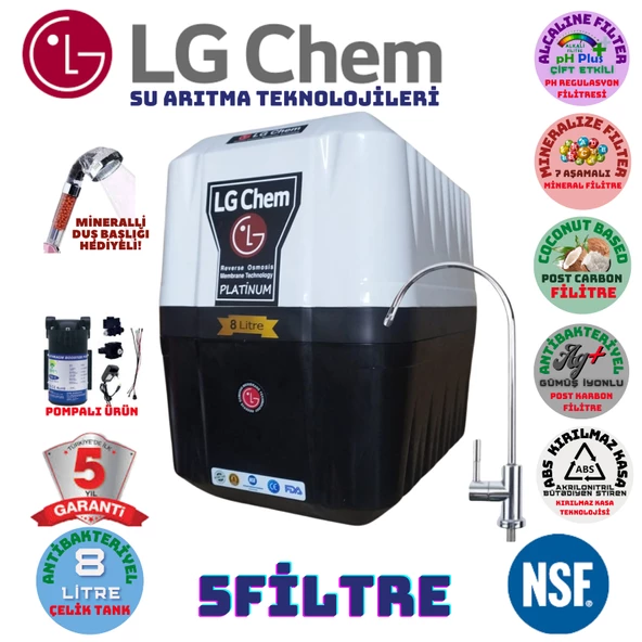 LG Chem PLATİNUM BEYAZ SİYAH POMPALI 8 LİTRE 5 FİLTRE SU ARITMA CİHAZI ürün görseli 1