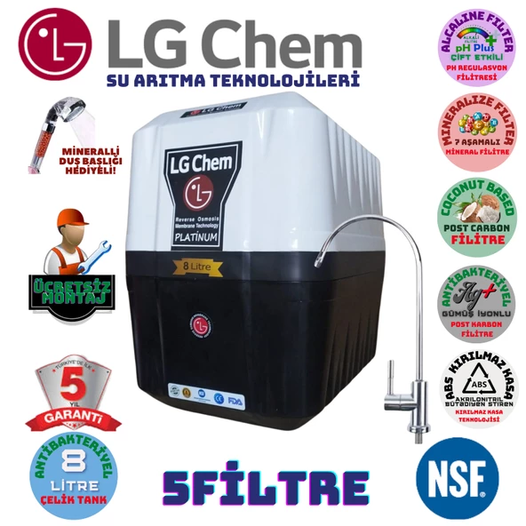 LG Chem PLATİNUM BEYAZ SİYAH MONTAJ DAHİL 8 LİTRE 5 FİLTRE SU ARITMA CİHAZI ürün görseli 1