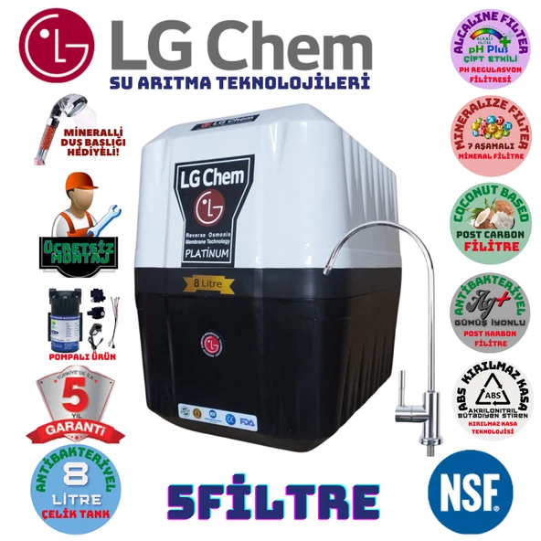 LG Chem PLATİNUM BEYAZ SİYAH POMPALI MONTAJ DAHİL 8 LİTRE 5 FİLTRE SU ARITMA CİHAZI ürün görseli 1
