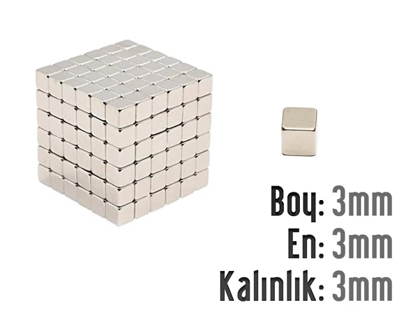 Neodyum Mıknatıs Küp 3x3x3mm  10 adet ürün görseli 1