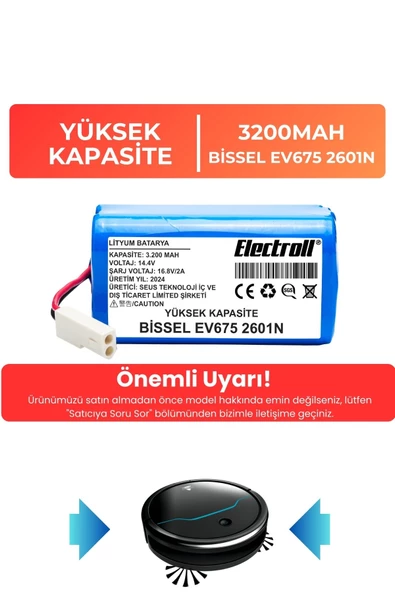 Bissell Ev675 2601N Uyumlu Robot Süpürge Bataryası (YÜKSEK KAPASİTE) 3200mAh ürün görseli 1