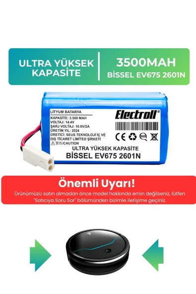 Bissell Ev675 2601N Uyumlu Robot Süpürge Bataryası (ULTRA YÜKSEK KAPASİTE) 3500mAh ürün görseli 1