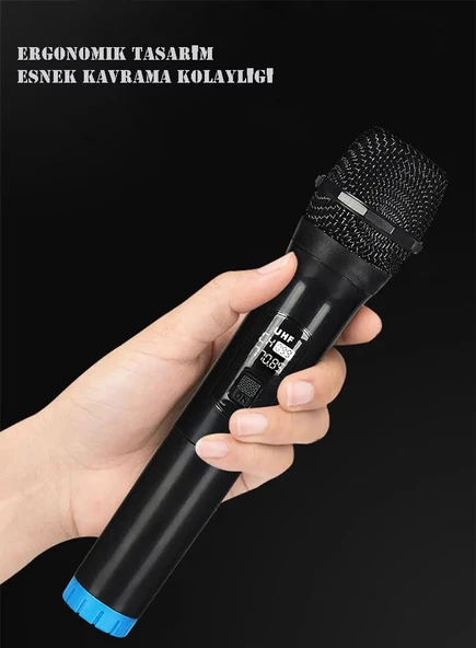 Monozone V-102 Vhf Kablosuz Mikrofon Profosyonel Cami Okul Otobüs Sunum Düğün Alıcılı El Mikrofonu Karaoke Digital Ekran ürün görseli 1