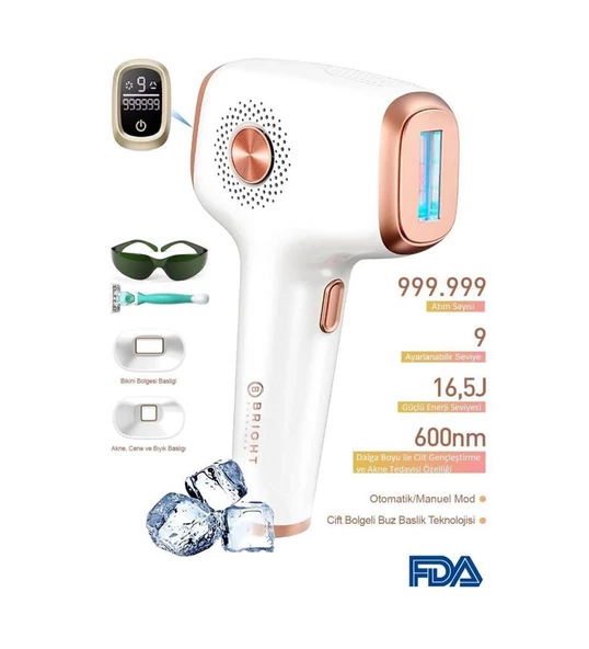 Bright Elegance BE-9030 Buz Lazer Ipl Epilasyon 999.999 Atım Otomatik/Manuel Mod Ağrısız Vücut Yüz Cihazı Bright ürün görseli 1