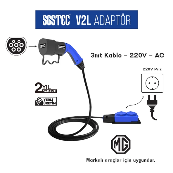SGSTEC MG 3mt Kablolu 2'li V2L Uzatma Priz Adaptör ürün görseli 1