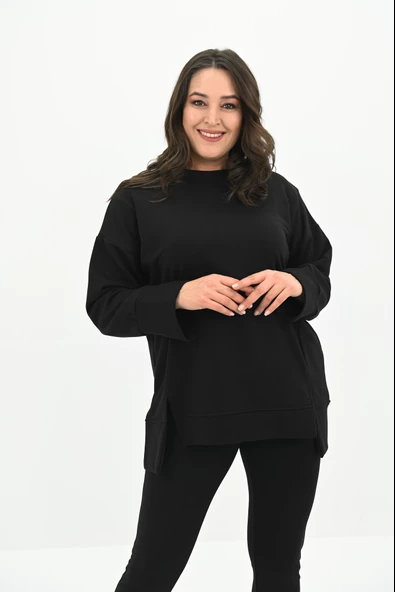 Kadın Büyük Beden Oversize Yırtmaç Detaylı Sweatshirt 1865-25 ürün görseli 1