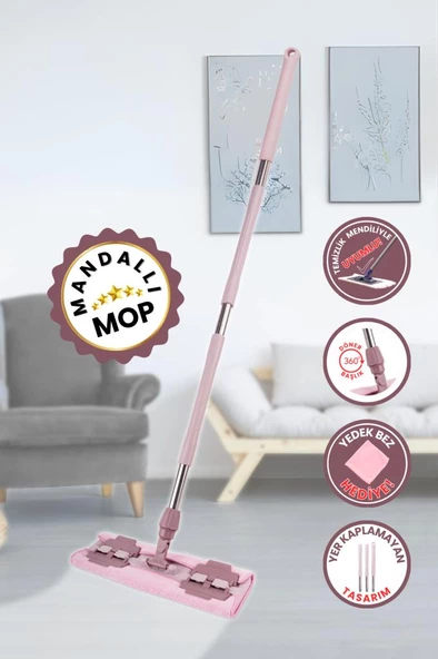 Tüm Bezlere Uyumlu Mandallı Cam Silme Mopu, Yer Duvar Fayans Silme Mopu (Yedek Mikrofiber Bez Hediyeli) ürün görseli 1