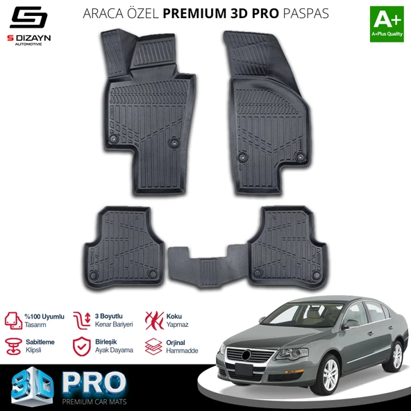 S-Dizayn Volkswagen Passat B6 3D Pro Havuzlu Paspas 2005-2010 A+ Kalite ürün görseli 1