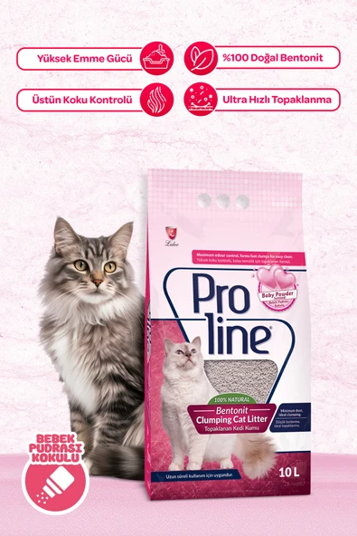 Proline Doğal Topaklanan Baby Powder Kokulu Kedi Kumu 10 Lt ürün görseli 1