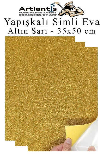 Altın Sarı Yapışkanlı Simli Eva 35x50 cm 3 Adet Simli Yapışkanlı Eva Süngeri Okul Kreş Anasınıfı Elişi Etkinlikleri Hobi ürün görseli 1