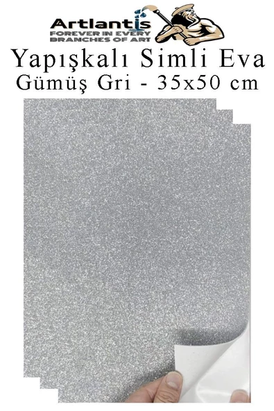 Gümüş Gri Yapışkanlı Simli Eva 35x50 cm 3 Adet Simli Yapışkanlı Eva Süngeri Okul Kreş Anasınıfı Elişi Etkinlikleri Hobi ürün görseli 1