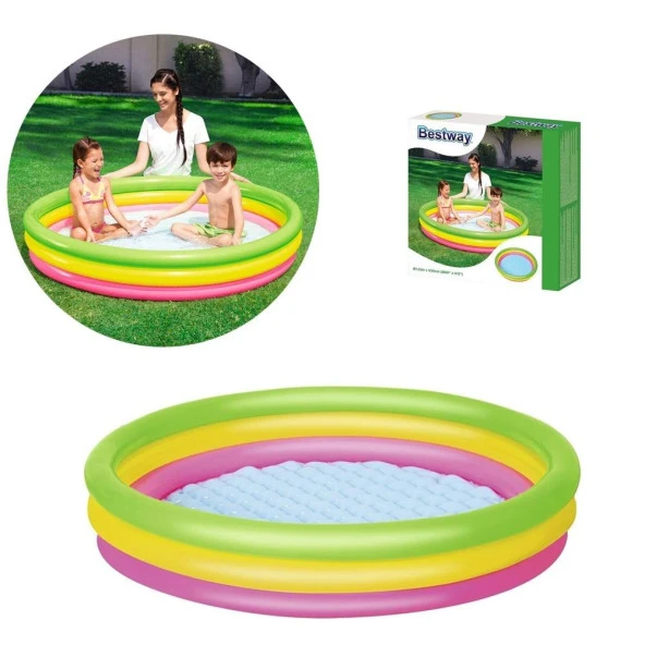 Bestway 51104, 3 Boğum Renkli, Şişme Zemin Çocuk Havuzu, 102x25cm ürün görseli 1