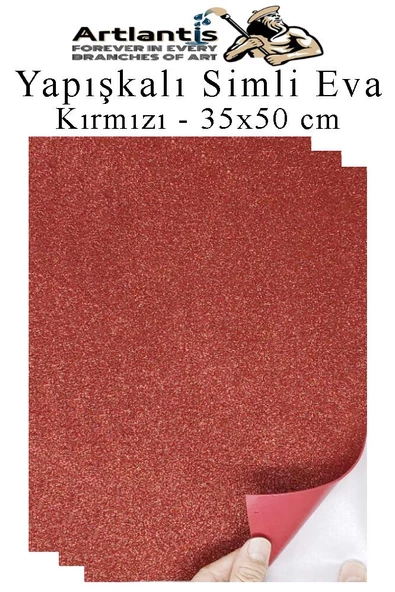 Kırmızı Yapışkanlı Simli Eva 35x50 cm 3 Adet Simli Yapışkanlı Eva Süngeri Okul Kreş Anasınıfı Elişi Etkinlikleri Hobi ürün görseli 1
