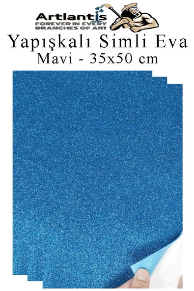 Mavi Yapışkanlı Simli Eva 35x50 cm 3 Adet Simli Yapışkanlı Eva Süngeri Okul Kreş Anasınıfı Elişi Etkinlikleri Hobi ürün görseli 1
