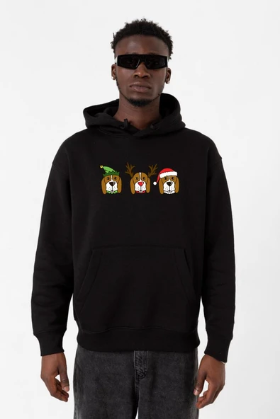 3 Wise Beagles Christmas Siyah Erkek 3ip Kapşonlu Sweatshirt ürün görseli 1