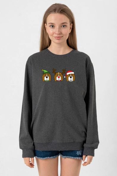 3 Wise Beagles Christmas Füme Kadın 2ip Sweatshirt ürün görseli 1